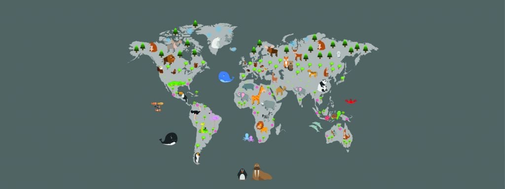 Carte du monde pour les enfants avec fond gris