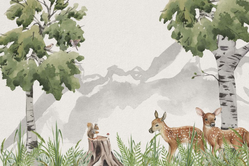 Papier peint panoramique enfant - bois enchanté et son cerf