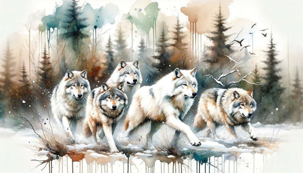 Watercolor Pack of Wolves