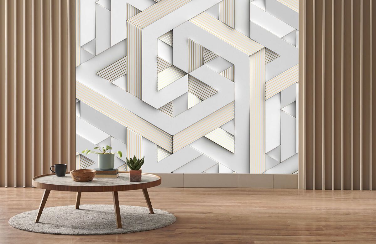 Grand Miroir Mural Moderne à Géométrie Abstraite Blanc et Doré 600mm  Décoration de Salon